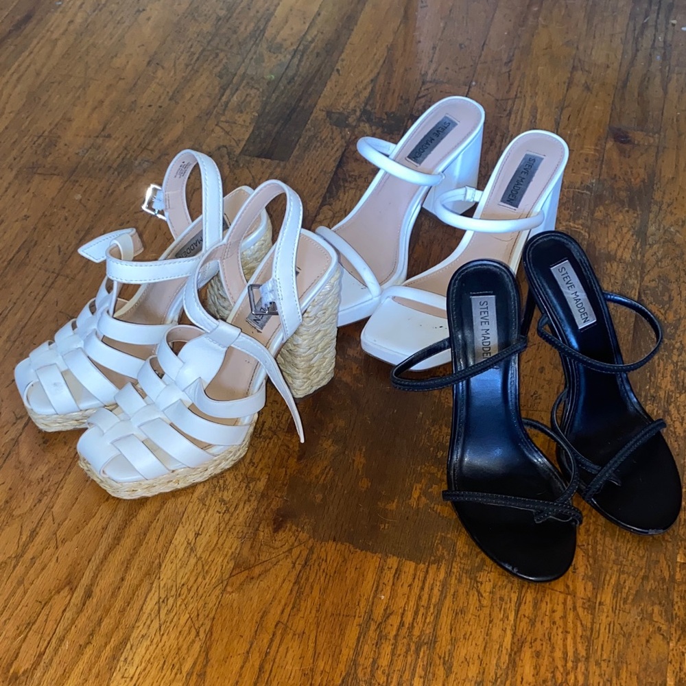Steve Madden Black and White Women's Summer Wedge & Sandal Collection